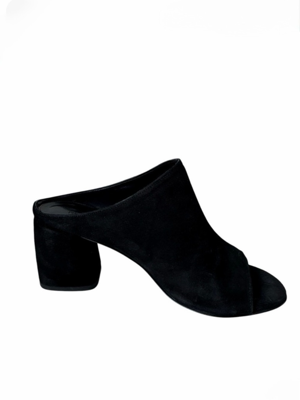 Rebecca Minkoff Black Suede Open Toe Slip On Mules Heels Women's Size 37